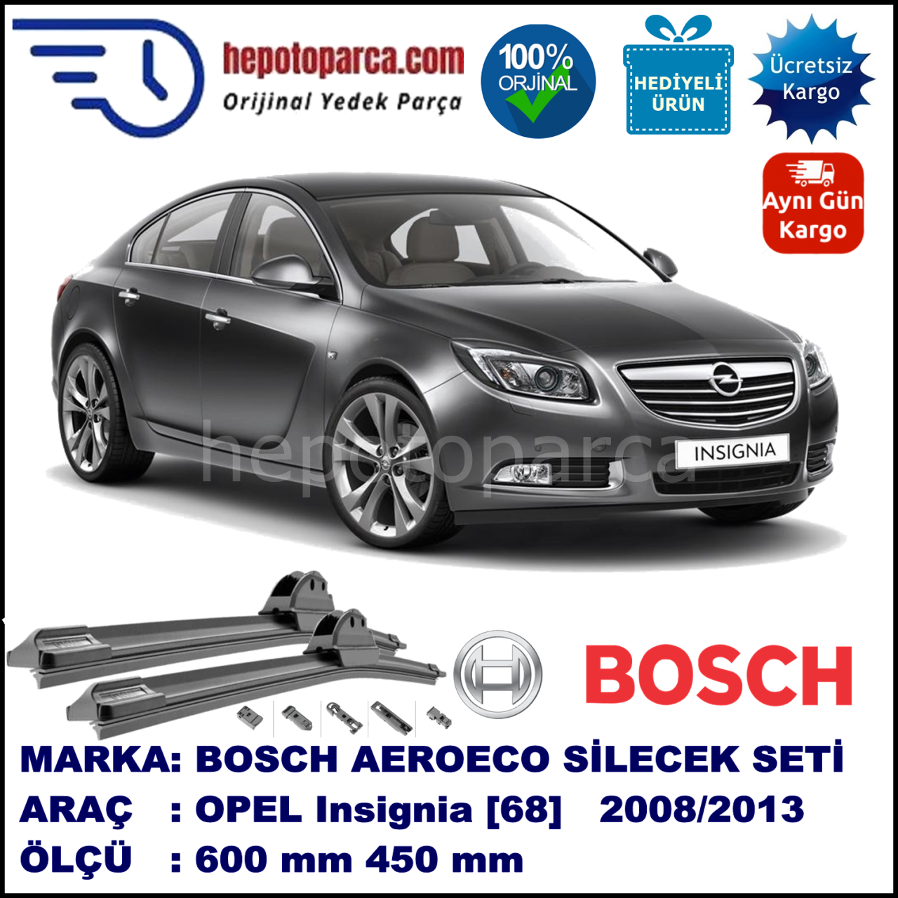 OPEL Insignia [68] 09.2008-..., 600 / 450 mm. BOSCH AEROECO Aparatlı Muz Silecek