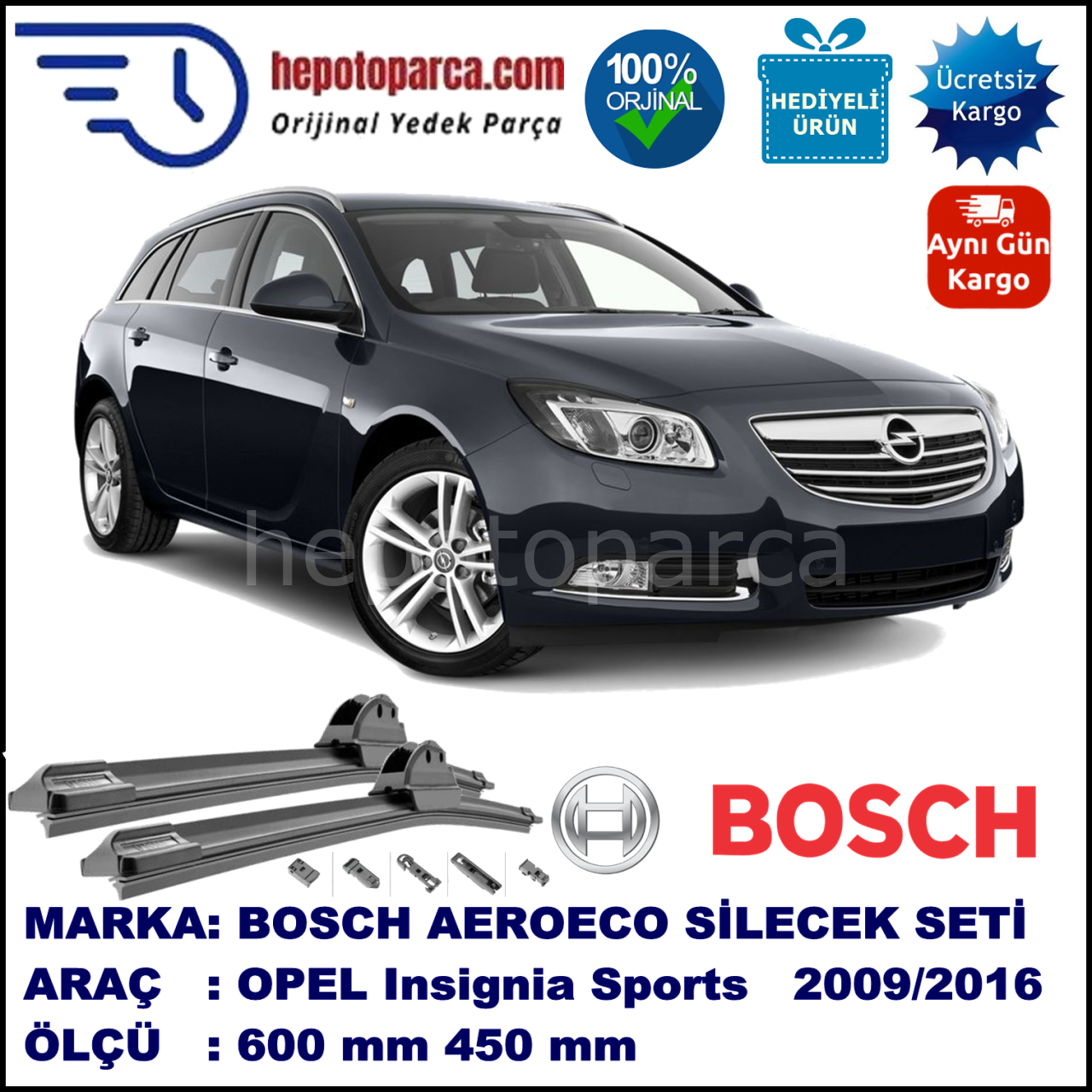 OPEL Insignia Sports Tourer [35] 02.2009-..., 600 / 450 mm. BOSCH AEROECO Aparatlı Muz Silecek