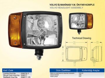 206276Y 24V İŞ MAKİNESİ YM ÖN FAR KOMPLE YAN SAĞ
