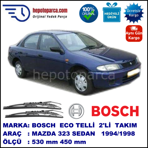 MAZDA 323 Sedan [BA] 06.94-04.98 530 / 450 mm. BOSCH ECO Telli Silecek 2'li Takım