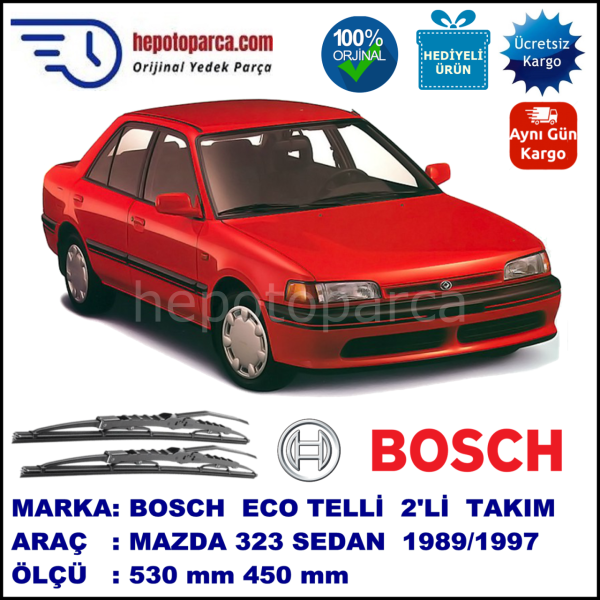 MAZDA 323 Sedan [BG] 06.89-02.97 530 / 450 mm. BOSCH ECO Telli Silecek 2'li Takım