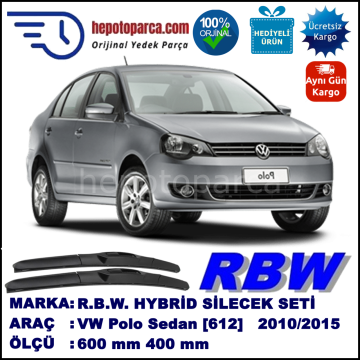 VW Polo Sedan [612] 09.10-... 600 / 400 mm. RBW Hybrid Silecek Seti. U Kanca Uyumlu Hibrit