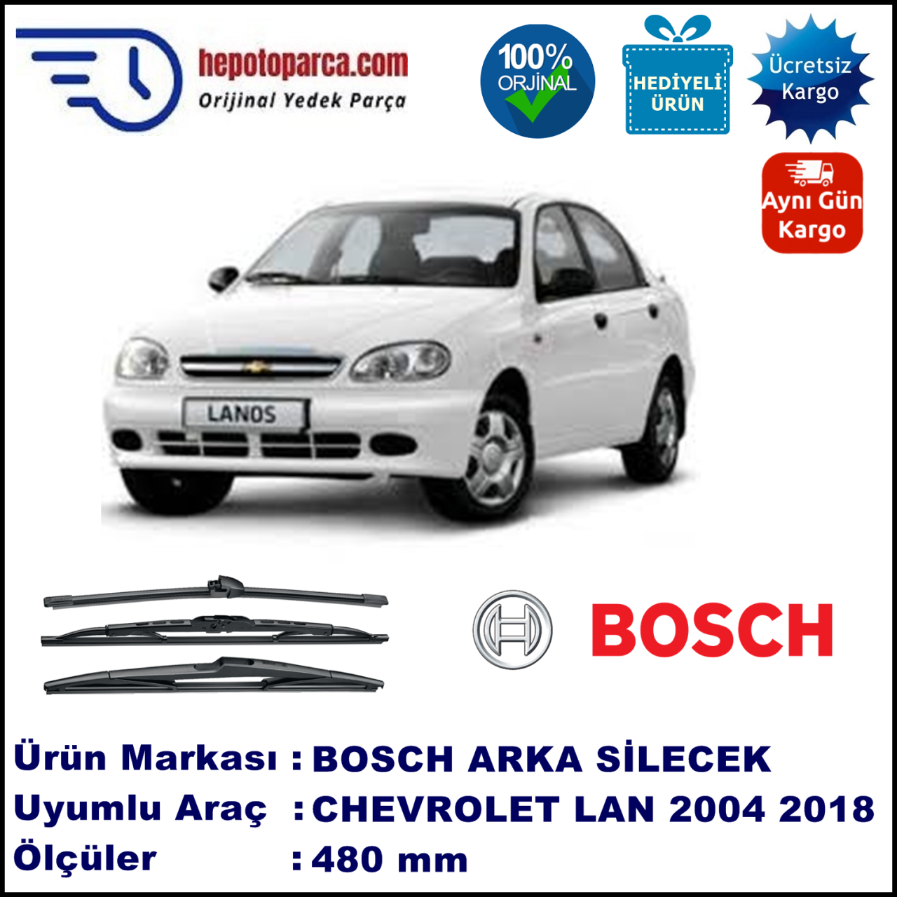 CHEVROLET Lanos  480 mm 01.2004-... BOSCH Arka Silecek