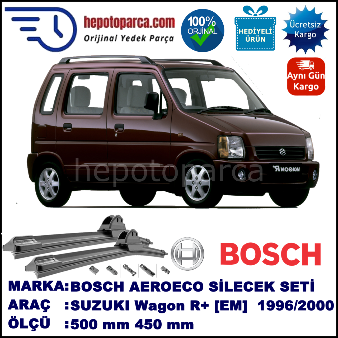 SUZUKI Wagon R+ [EM] 10.1996-05.2000, 500 / 450 mm. BOSCH AEROECO Aparatlı Muz Silecek