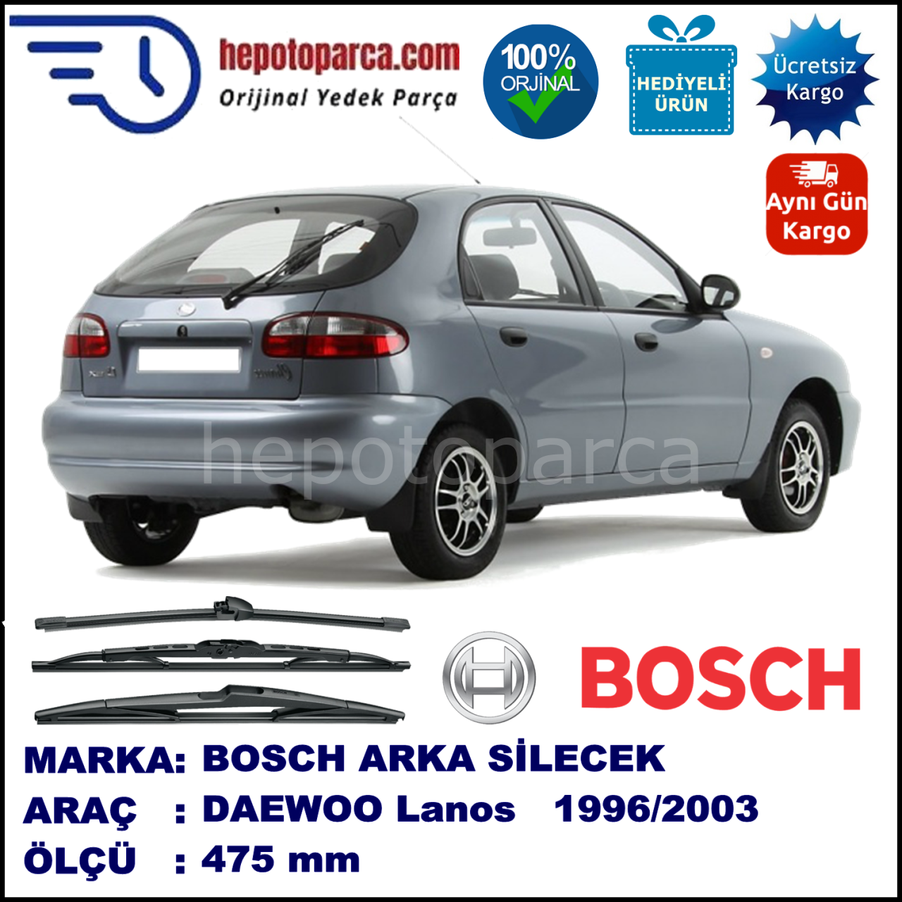 DAEWOO Lanos Hatchback [KLAT] 475 mm 11.1996-09.2003 BOSCH Arka Silecek