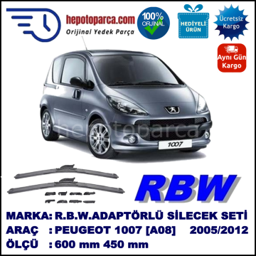 PEUGEOT 1007 [A08] 04.2005-..., 600 / 450 mm.  RBW  ADAPTÖRLÜ MUZ SİLECEK SETİ