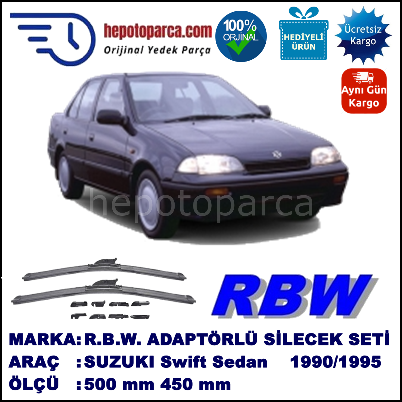 SUZUKI Swift Sedan [EA] 01.1990-09.1995, 500 / 450 mm.  RBW  ADAPTÖRLÜ MUZ SİLECEK SETİ
