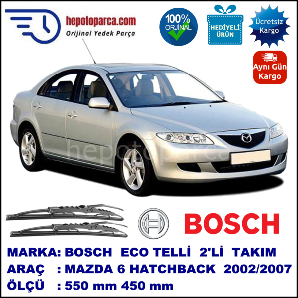 MAZDA 6 [GG/GY] 02.02-07.07 550 / 450 mm. BOSCH ECO Telli Silecek 2'li Takım