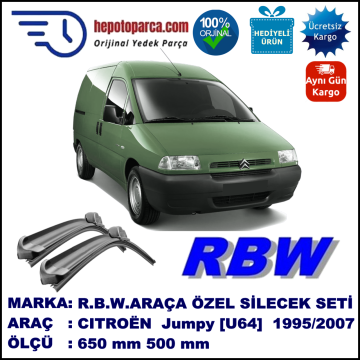 CITROEN Jumpy [U64] 10.95-01.07 650 / 500 mm. RBW Muz Silecek Seti  2'li Takım. U Kanca Uyumludur.