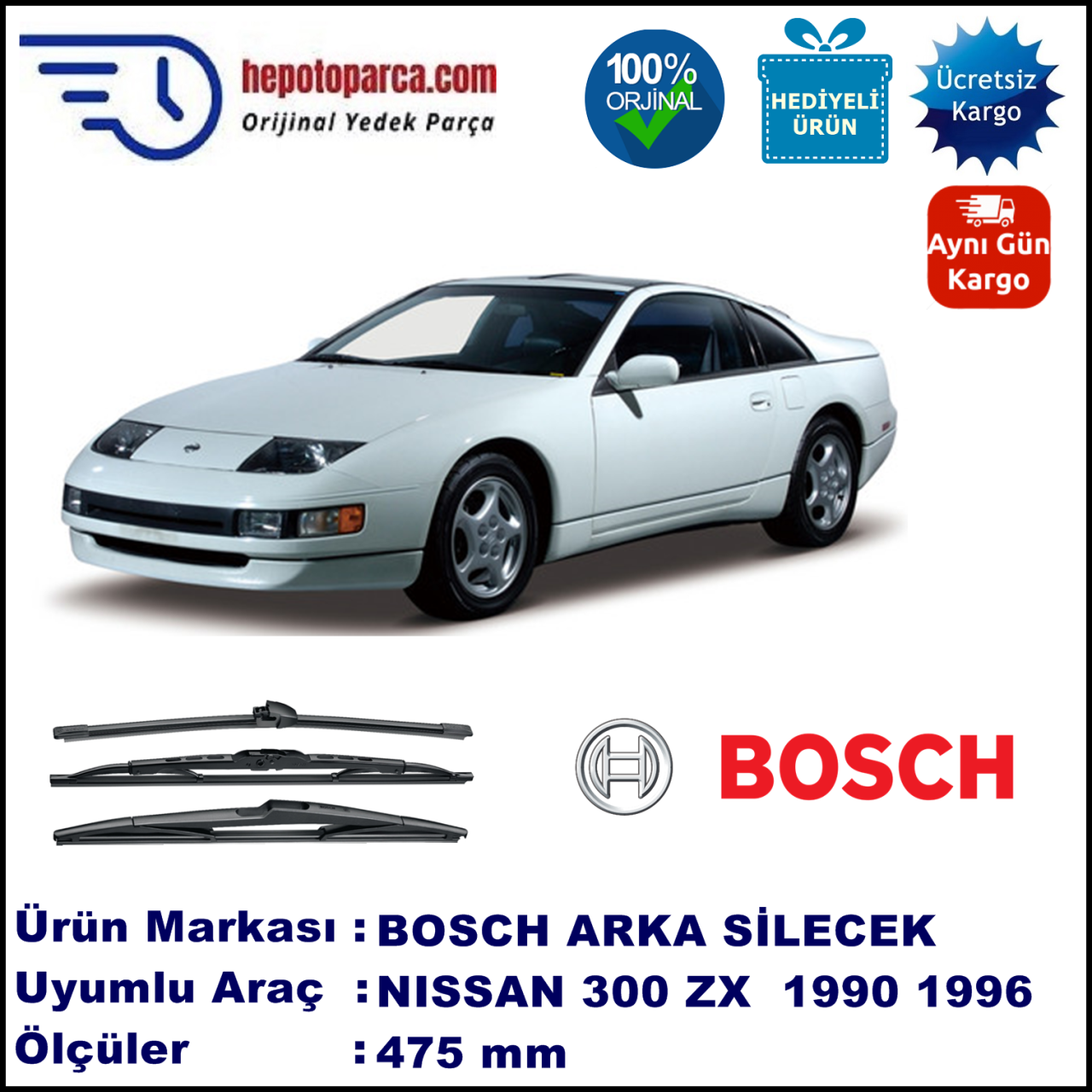 NISSAN 300 ZX [Z32] 475 mm 01.1990-03.1996 BOSCH Arka Silecek