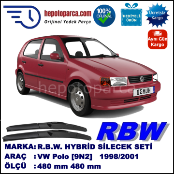 VW Polo [6N2] 07.98-09.01 480 / 480 mm. RBW Hybrid Silecek Seti. U Kanca Uyumlu Hibrit