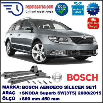 SKODA Superb Combi [3T5] 03.2008-..., 600 / 450 mm. BOSCH AEROECO Aparatlı Muz Silecek