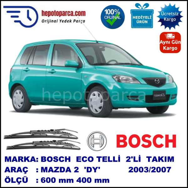 MAZDA 2 [DY] 02.03-06.07 600 / 400 mm. BOSCH ECO Telli Silecek 2'li Takım