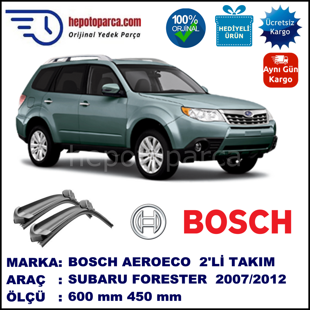 SUBARU Forester  [S12] 12.2007-12.2012, 600 / 450 mm. BOSCH AEROECO Aparatlı Muz Silecek