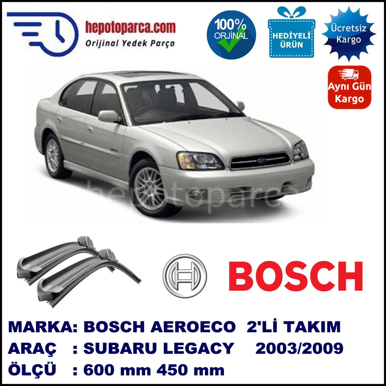 SUBARU Legacy [BL/BP] 07.2003-05.2009, 600 / 450 mm. BOSCH AEROECO Aparatlı Muz Silecek