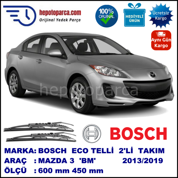 MAZDA 3 [BM] 08.13-... 600 / 450 mm. BOSCH ECO Telli Silecek 2'li Takım