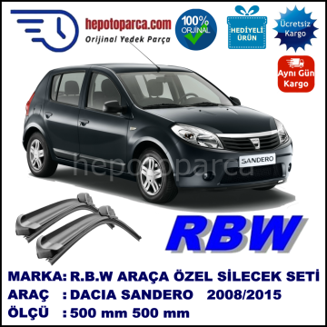 DACIA Sandero [BS] 06.08-... 500 / 500 mm. RBW Muz Silecek Seti  2'li Takım. U Kanca Uyumludur.