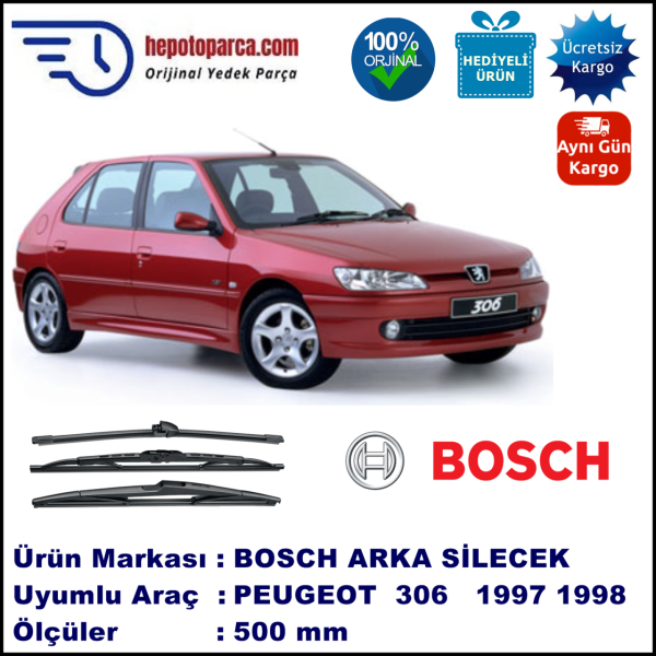 PEUGEOT 306 [N5] 500 mm 05.1997-12.1998 BOSCH Arka Silecek