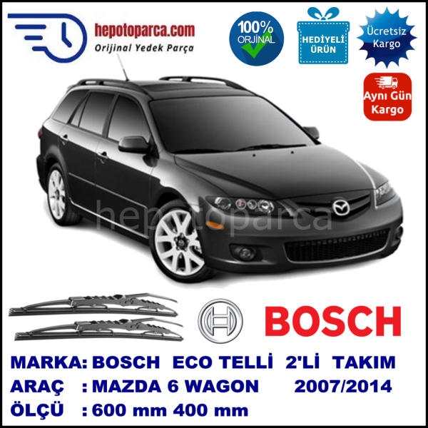 MAZDA 6 Wagon [GH] 12.07-... 600 / 400 mm. BOSCH ECO Telli Silecek 2'li Takım