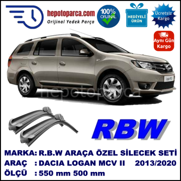 DACIA Logan MCV II [K8] 06.13-... 550 / 500 mm. RBW Muz Silecek Seti  2'li Takım. U Kanca Uyumludur.