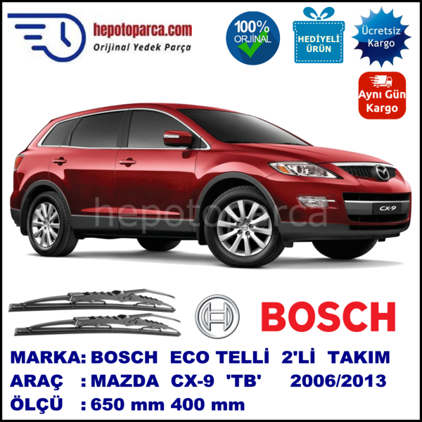 MAZDA CX-9 [TB] 09.06-... 650 / 400 mm. BOSCH ECO Telli Silecek 2'li Takım