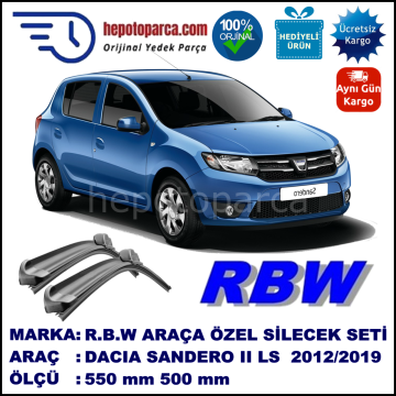 DACIA Sandero II [L8] 08.12-... 550 / 500 mm. RBW Muz Silecek Seti  2'li Takım. U Kanca Uyumludur.