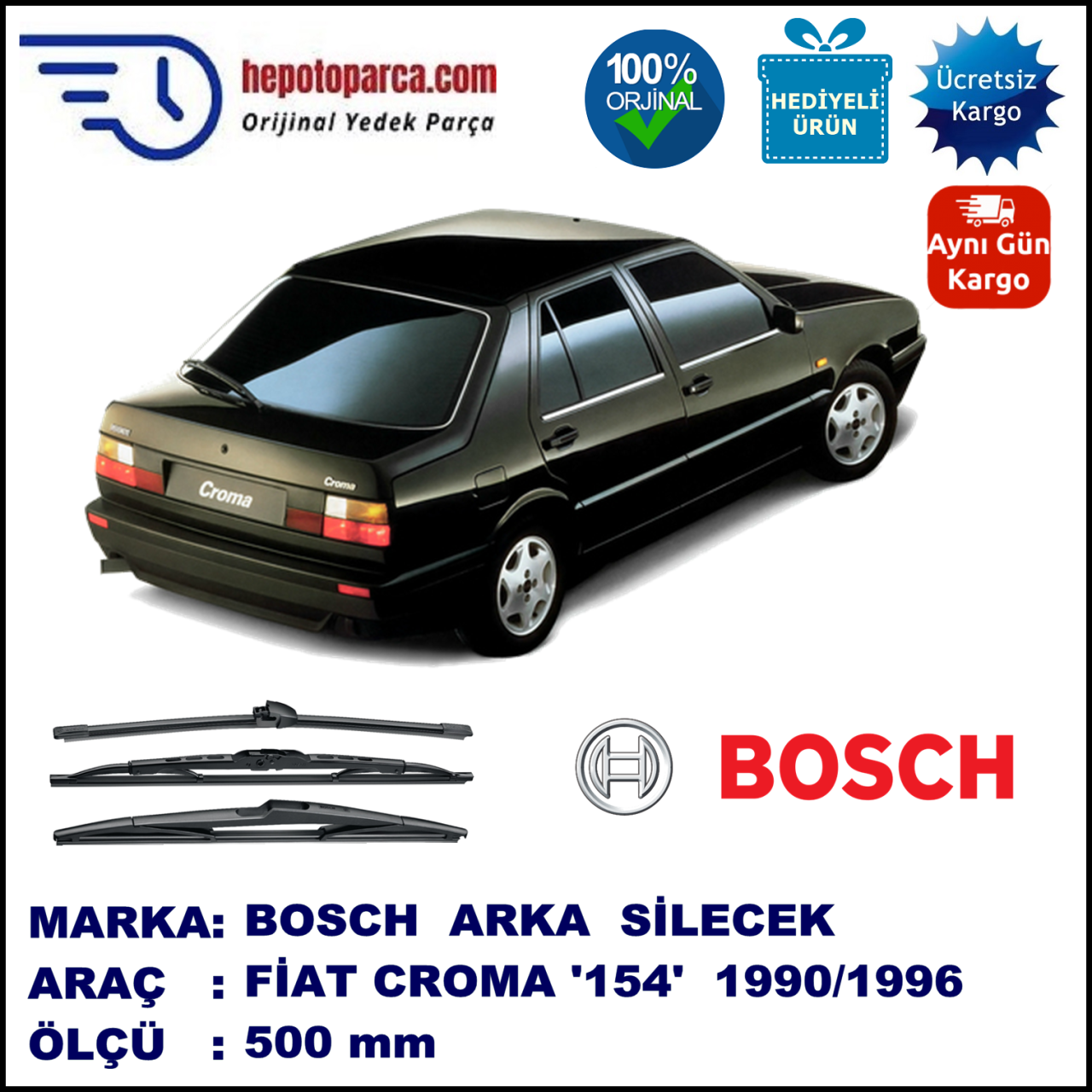 FIAT Croma [154..] 500 mm 07.1990-12.1996 BOSCH Arka Silecek