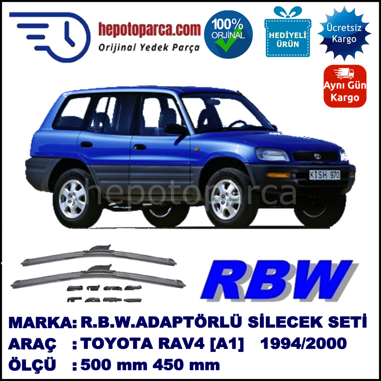 TOYOTA RAV4 [A1] 04.1994-08.2000, 500 / 450 mm.  RBW  ADAPTÖRLÜ MUZ SİLECEK SETİ