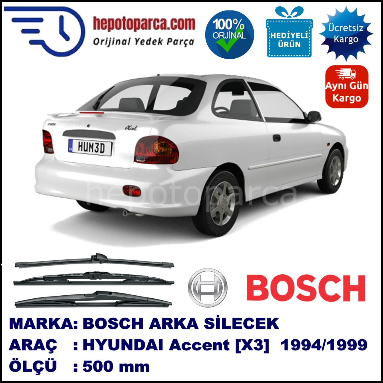 HYUNDAI Accent Hatchback [X3] 500 mm 07.1994-07.1999 BOSCH Arka Silecek