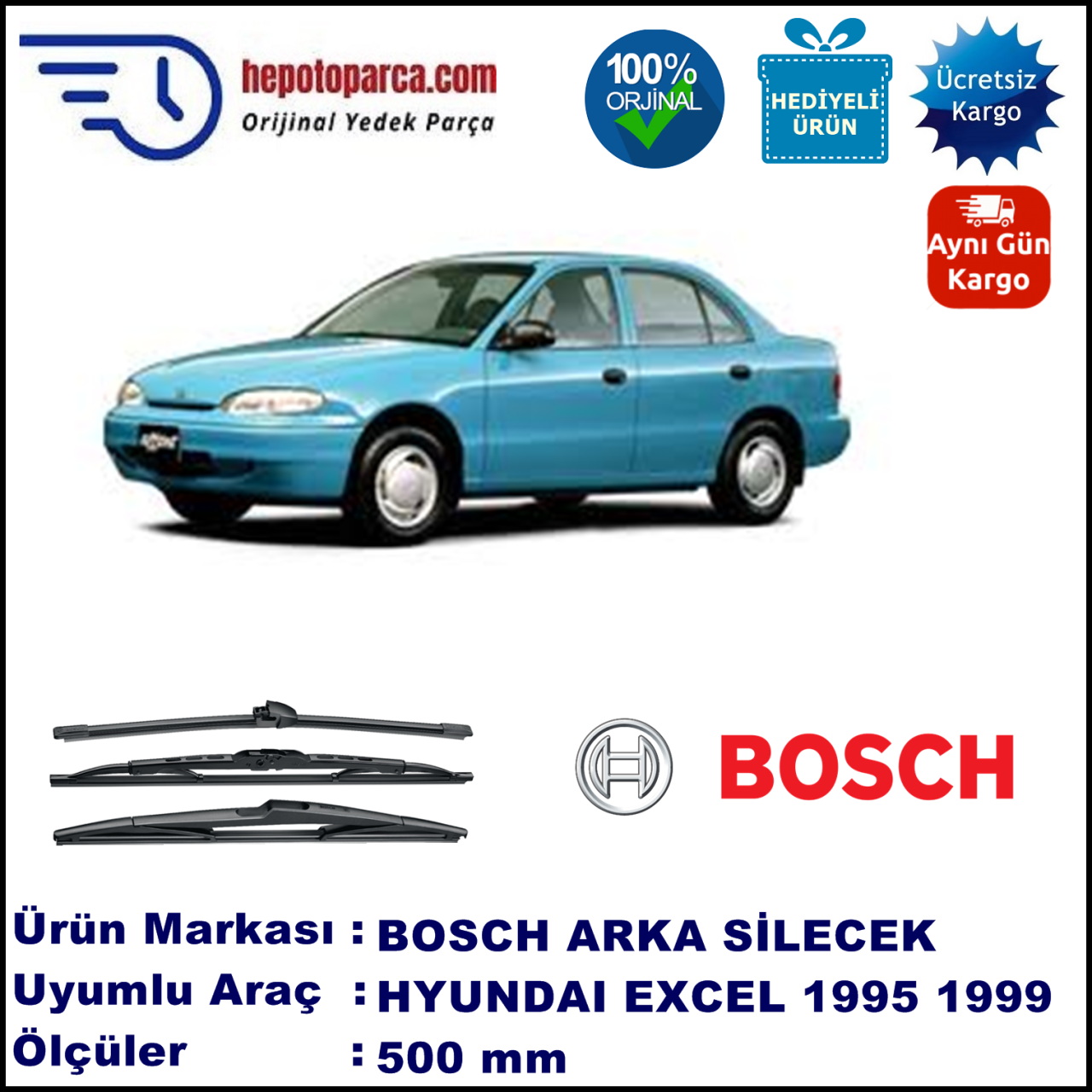 HYUNDAI Excel Hatchback [X3] 500 mm 11.1995-07.1999 BOSCH Arka Silecek