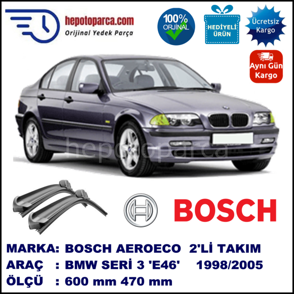 BMW Serie 3 [E 46] 04.1998-03.2005, 600 / 470 mm. BOSCH AEROECO Aparatlı Muz Silecek