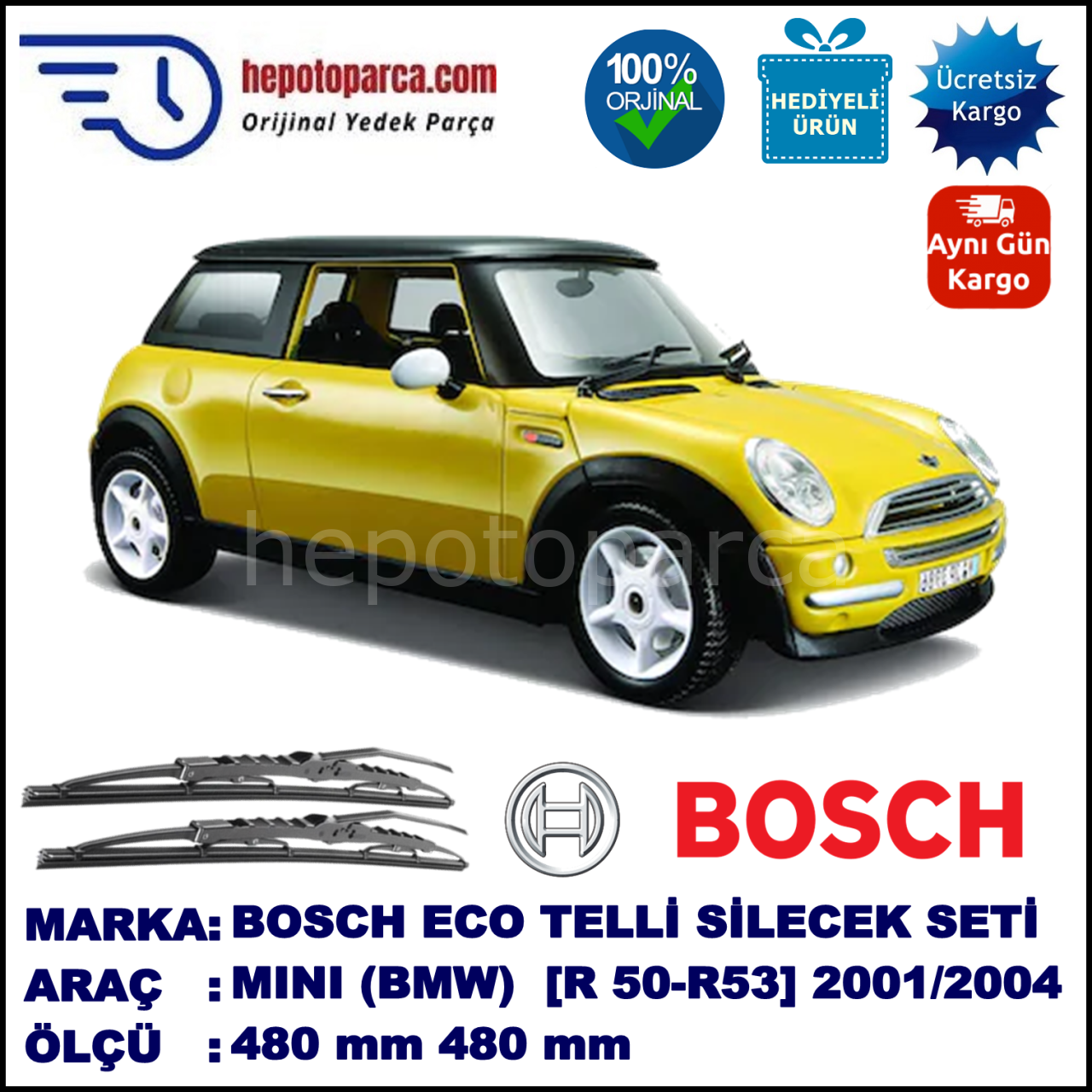 MINI (BMW) Mini [R 50, R 53] 06.01-07.04 480 / 480 mm. BOSCH ECO Telli Silecek 2'li Takım