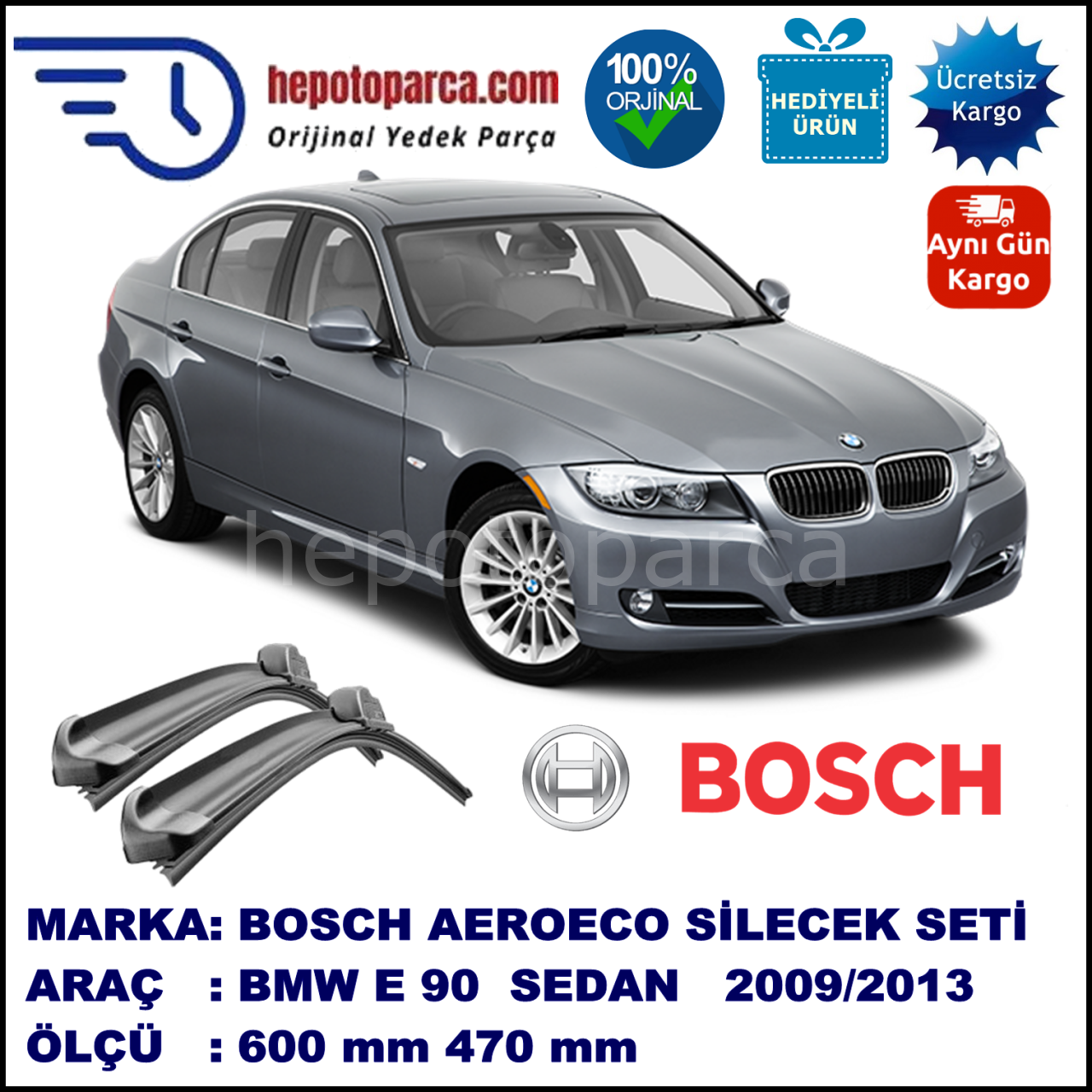 BMW Serie 3 [E 90] 09.2009-08.13, 600 / 470 mm. BOSCH AEROECO Aparatlı Muz Silecek