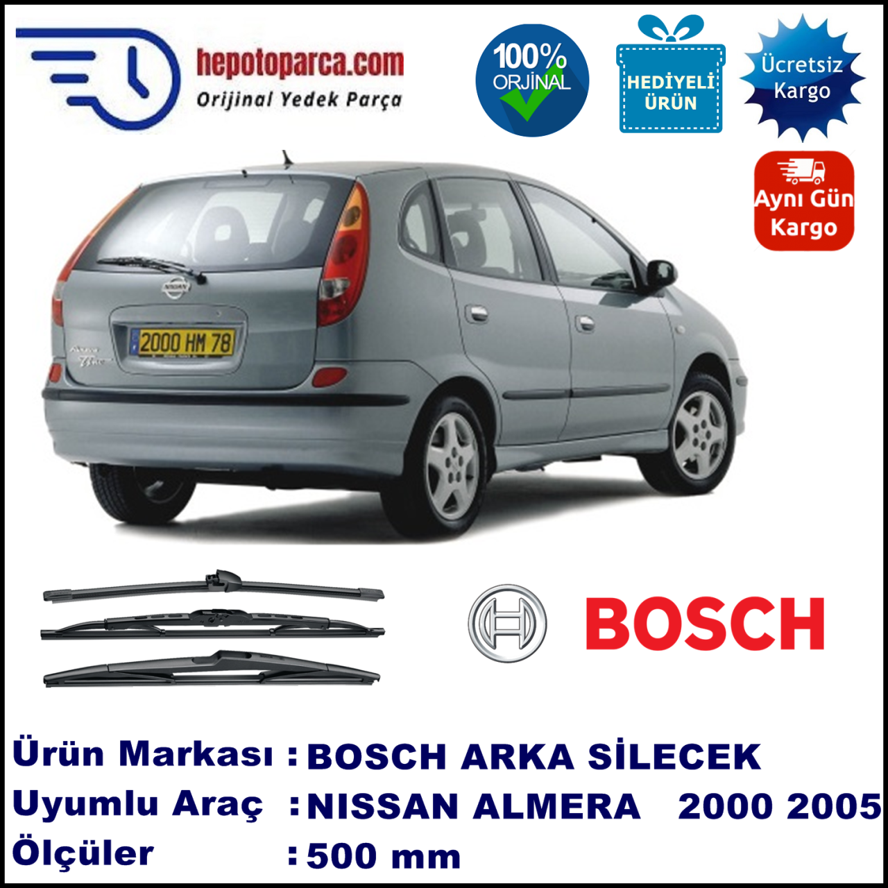 NISSAN Almera Tino [V10M] 500 mm 05.2000-12.2005 BOSCH Arka Silecek