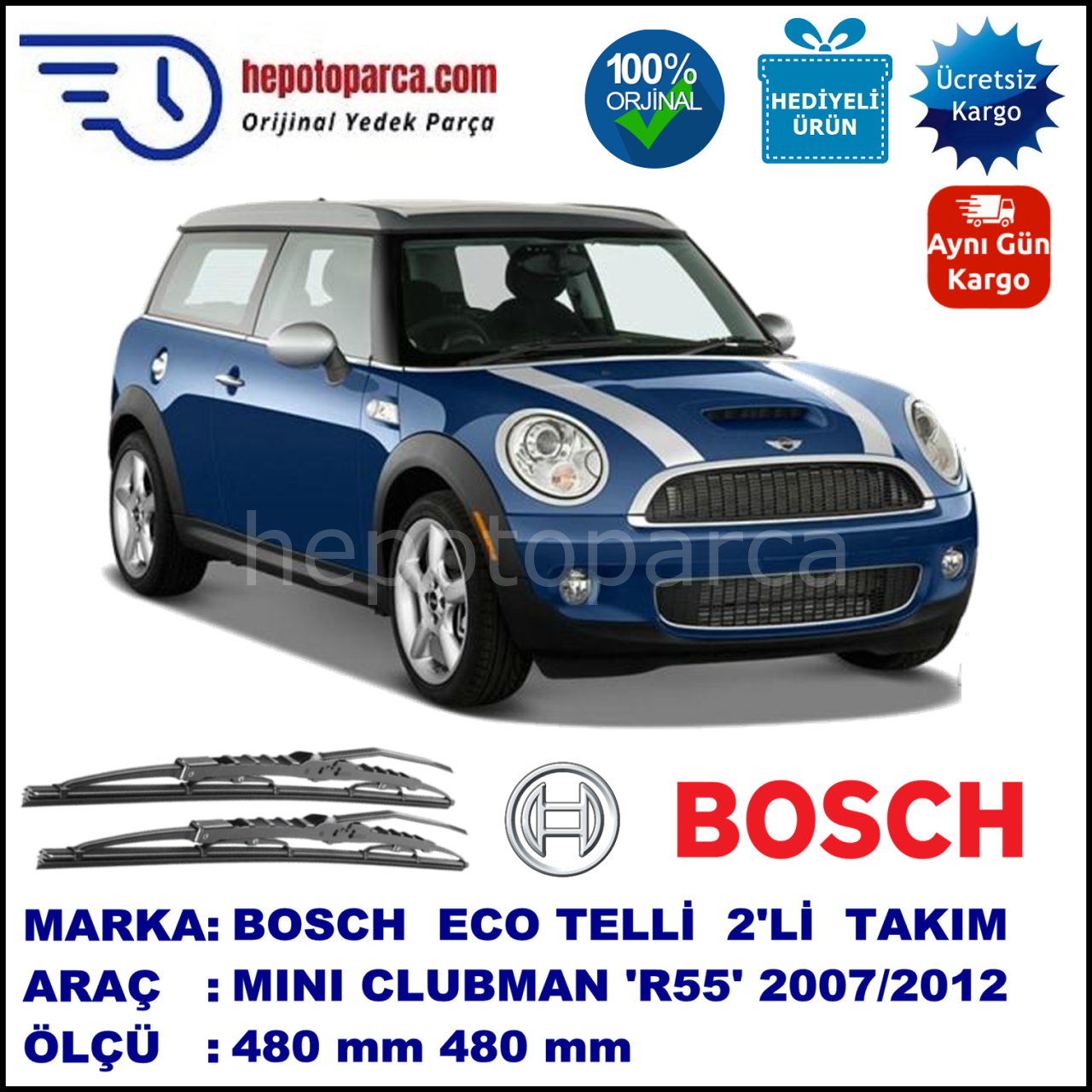 MINI (BMW) Mini Clubman [R 55] 11.07-04.12 480 / 480 mm. BOSCH ECO Telli Silecek 2'li Takım
