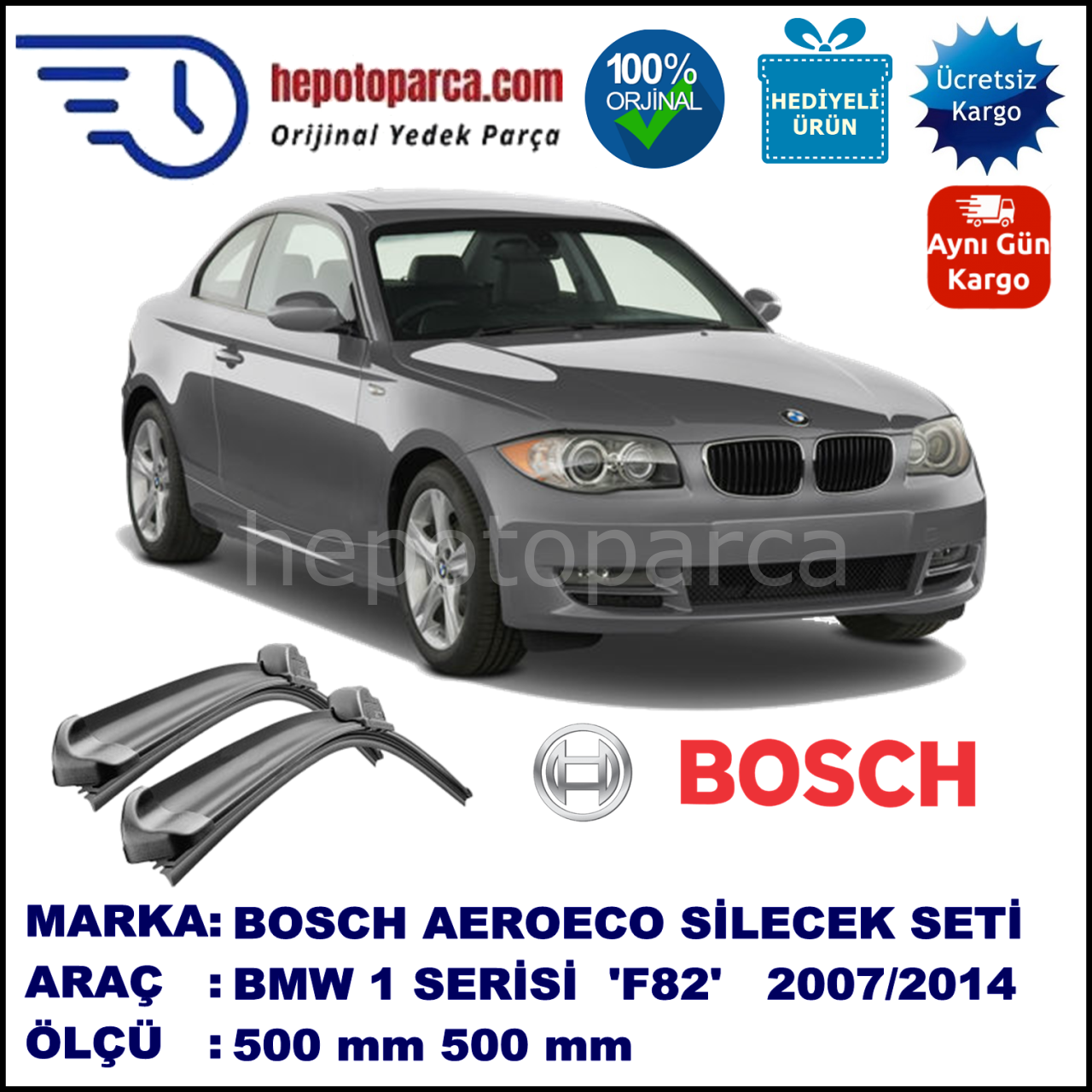 BMW Serie 1 Coupé [E 82] 10.2007-..., 500 / 500 mm. BOSCH AEROECO Aparatlı Muz Silecek