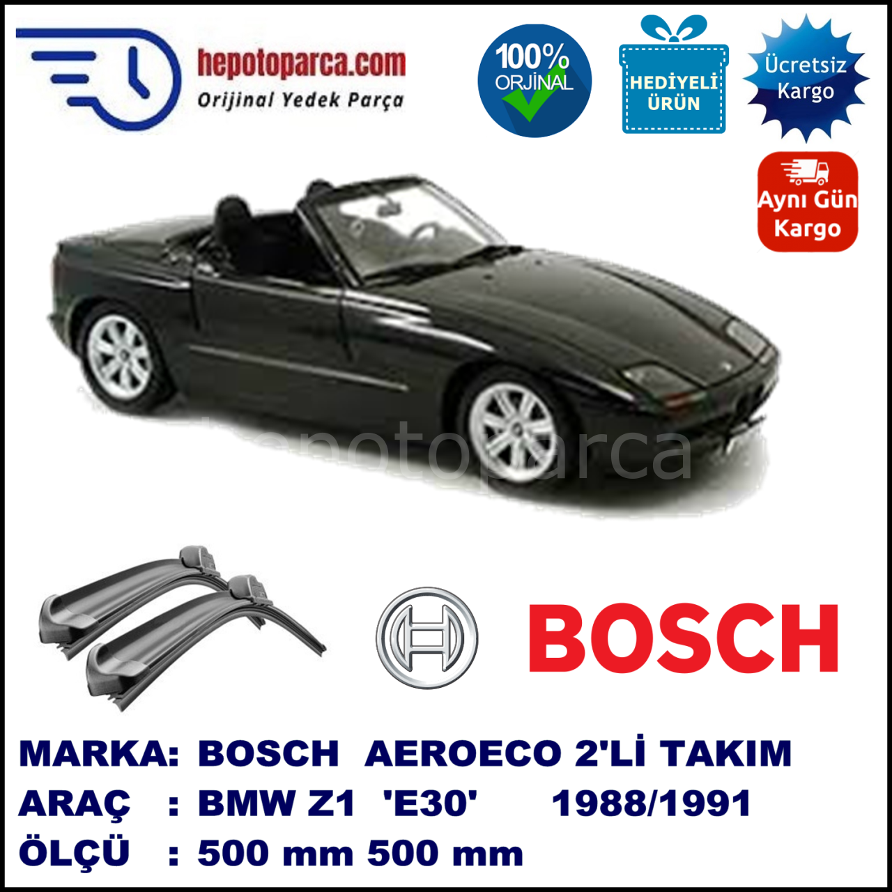 BMW Z1 [E30] 07.1988-06.1991, 500 / 500 mm. BOSCH AEROECO Aparatlı Muz Silecek