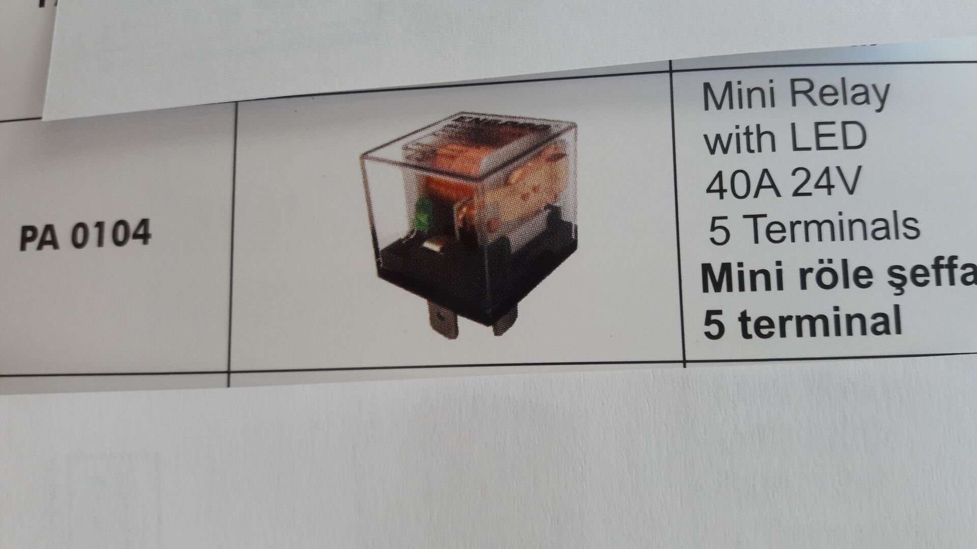 MİNİ RÖLE ŞEFFAF LEDLİ 24V 40A 5 TERMİNAL