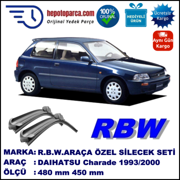 DAIHATSU Charade Hatchback [G2] 01.93-09.00 480 / 450 mm. RBW Muz Silecek Seti  2'li Takım. U Kanca Uyumludur.