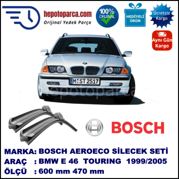 BMW Serie 3 Touring [E 46] 10.1999-09.2005, 600 / 470 mm. BOSCH AEROECO Aparatlı Muz Silecek