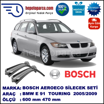 BMW Serie 3 Touring [E 91] 09.2005-08.2009, 600 / 470 mm. BOSCH AEROECO Aparatlı Muz Silecek