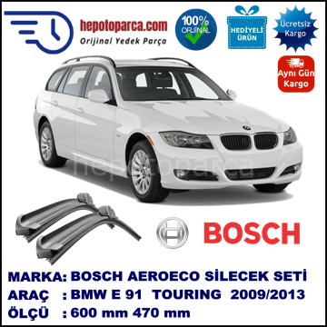 BMW Serie 3 Touring [E 91] 09.2009-05.2013, 600 / 470 mm. BOSCH AEROECO Aparatlı Muz Silecek