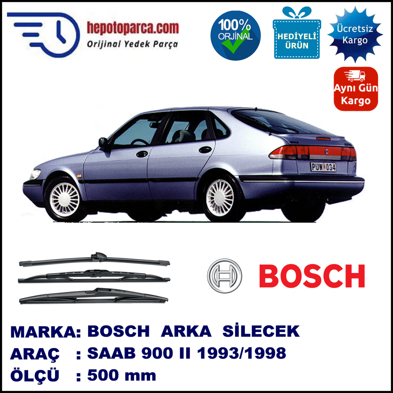SAAB 900 II  500 mm 09.1993-10.1998 BOSCH Arka Silecek