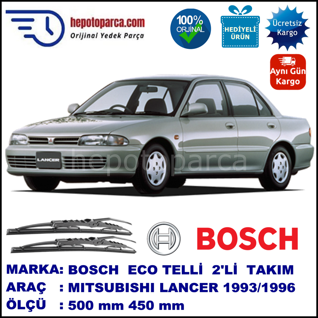 MITSUBISHI Lancer Sedan [CA/CB/CD] 01.93-12.96 500 / 450 mm. BOSCH ECO Telli Silecek 2'li Takım