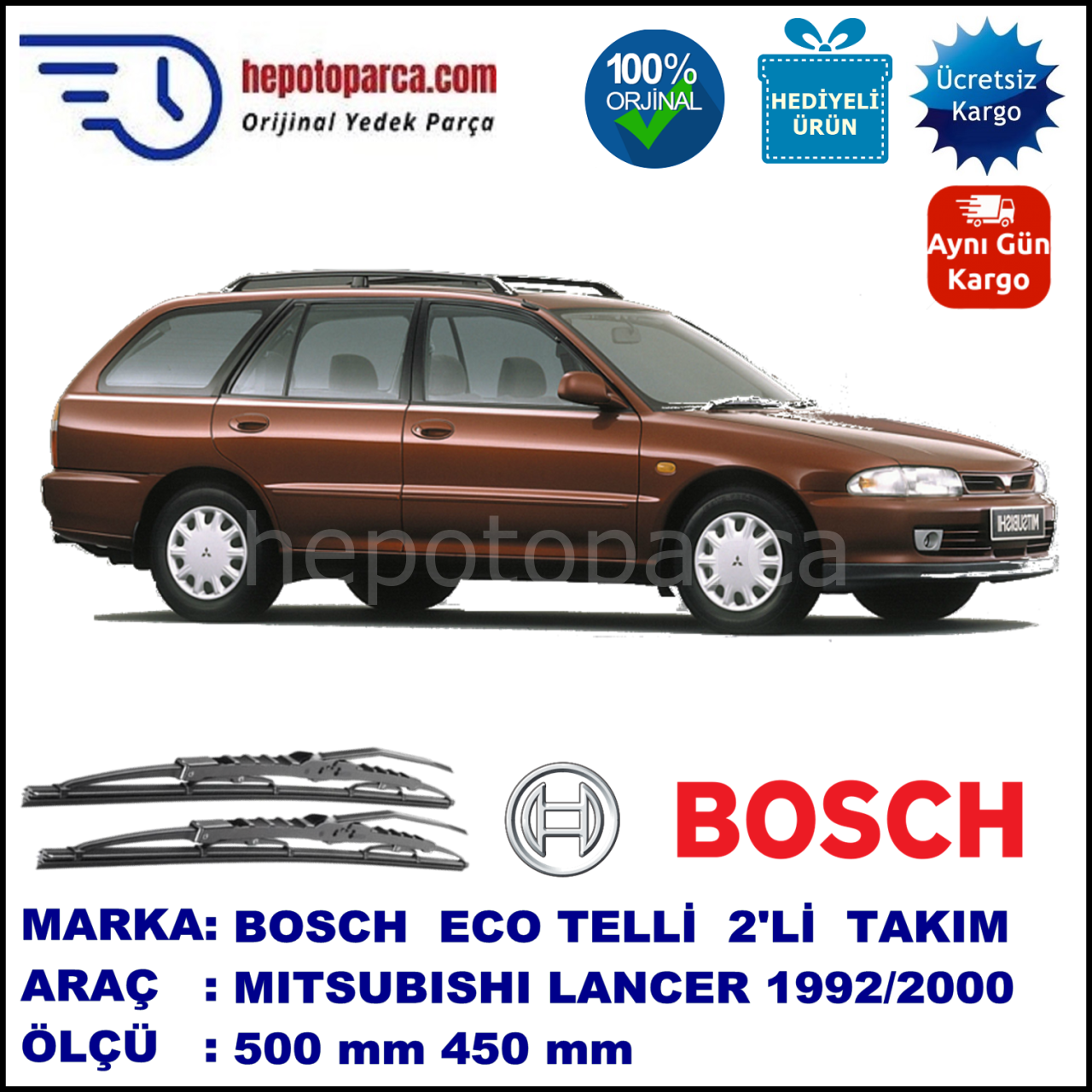 MITSUBISHI Lancer Station Wagon [CA/CB/CD] 06.92-09.00 500 / 450 mm. BOSCH ECO Telli Silecek 2'li Takım