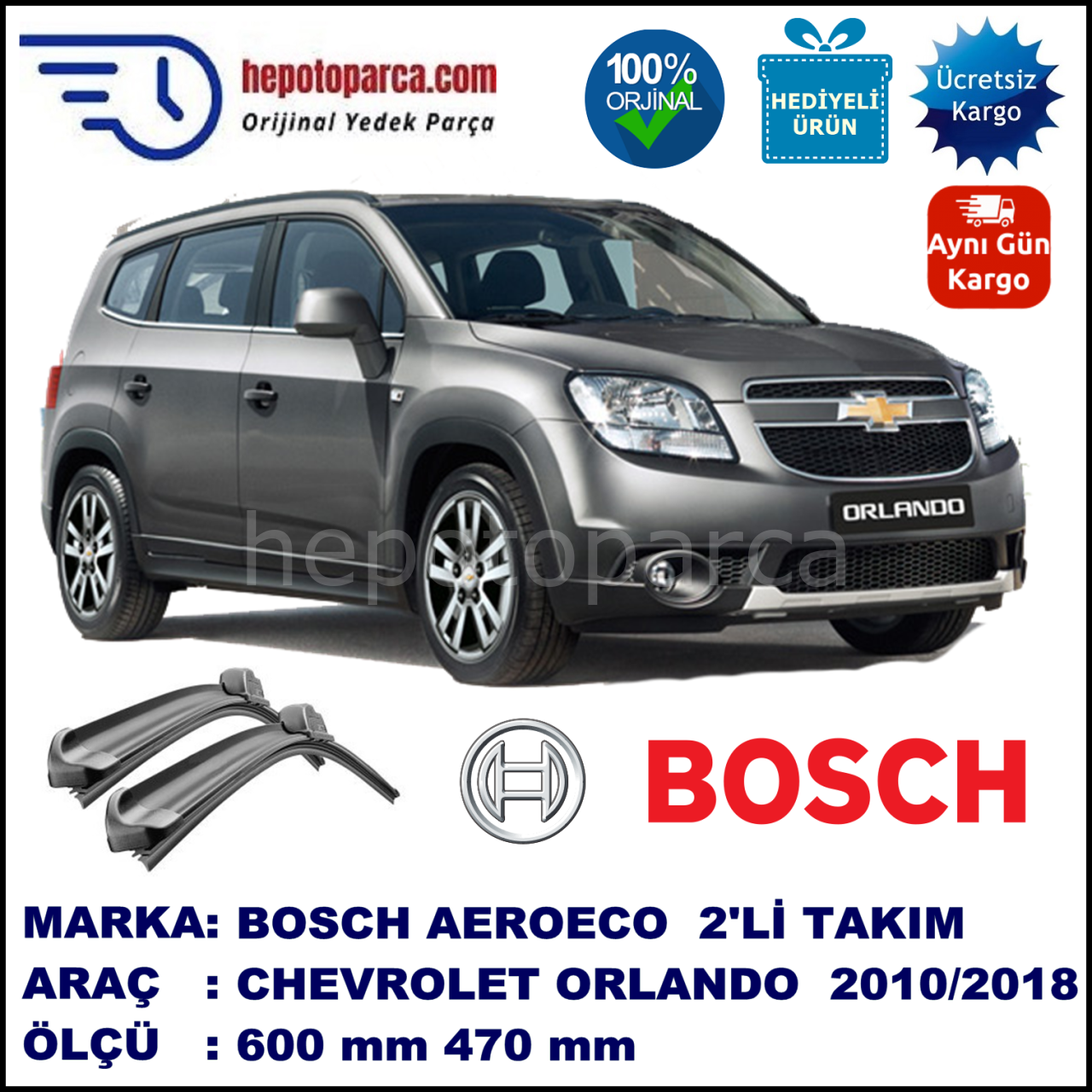 CHEVROLET Orlando  10.2010-..., 600 / 470 mm. BOSCH AEROECO Aparatlı Muz Silecek