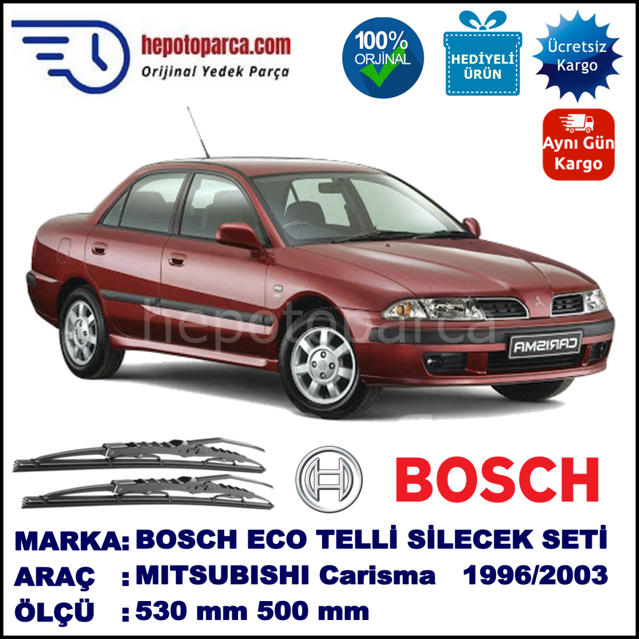 MITSUBISHI Carisma [DA] 05.96-12.03 530 / 500 mm. BOSCH ECO Telli Silecek 2'li Takım