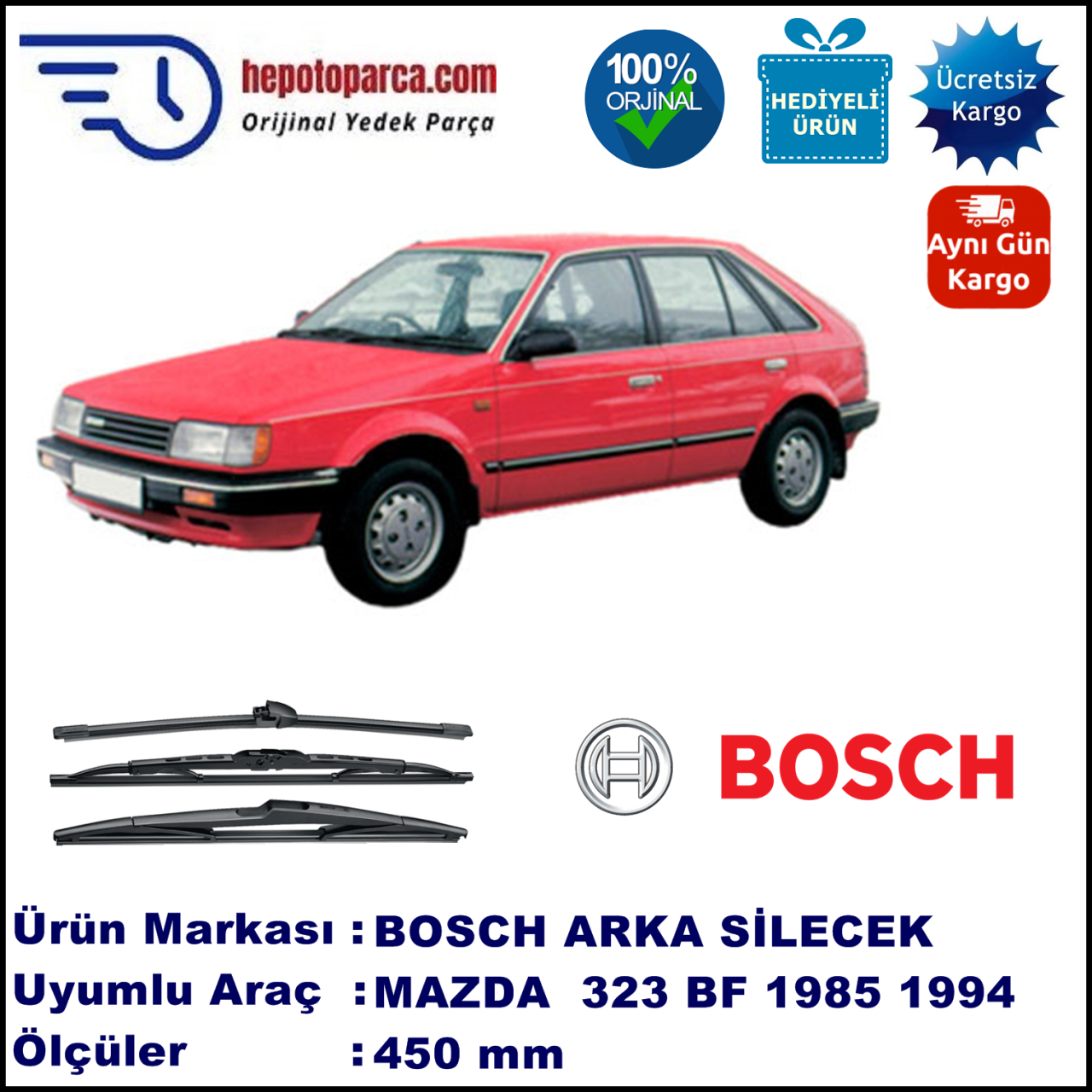 MAZDA 323 [BF] 450 mm 08.1985-06.1994 BOSCH Arka Silecek