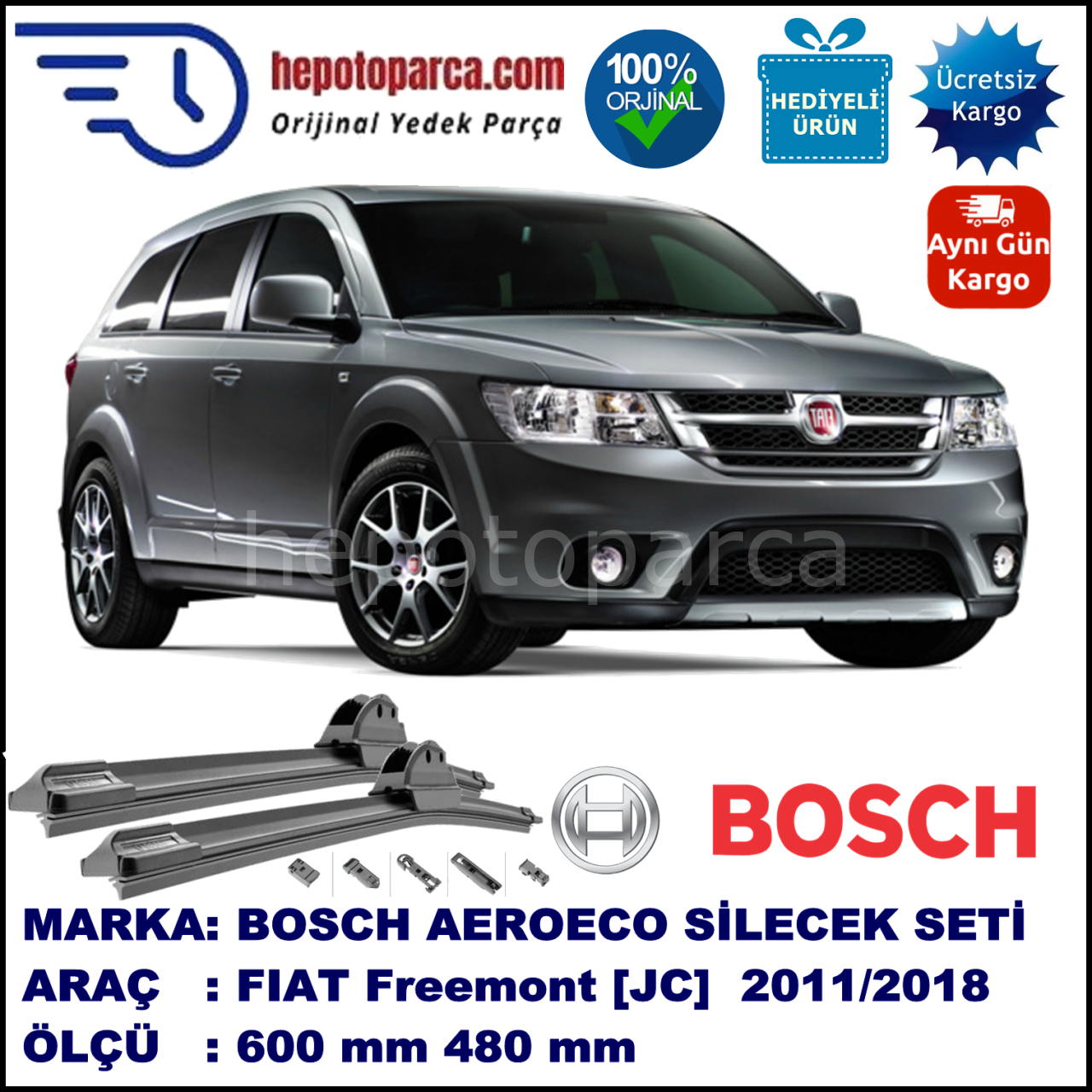 FIAT Freemont [JC] 06.2011-..., 600 / 470 mm. BOSCH AEROECO Aparatlı Muz Silecek
