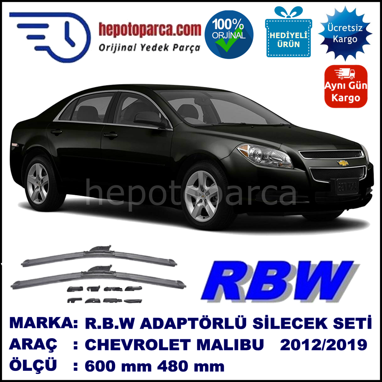CHEVROLET Malibu [KL1G,V300] 03.2012-..., 600 / 470 mm.  RBW  ADAPTÖRLÜ MUZ SİLECEK SETİ